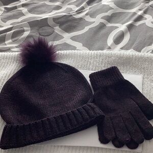 Women's Purple Knit Hat and Gloves Set
